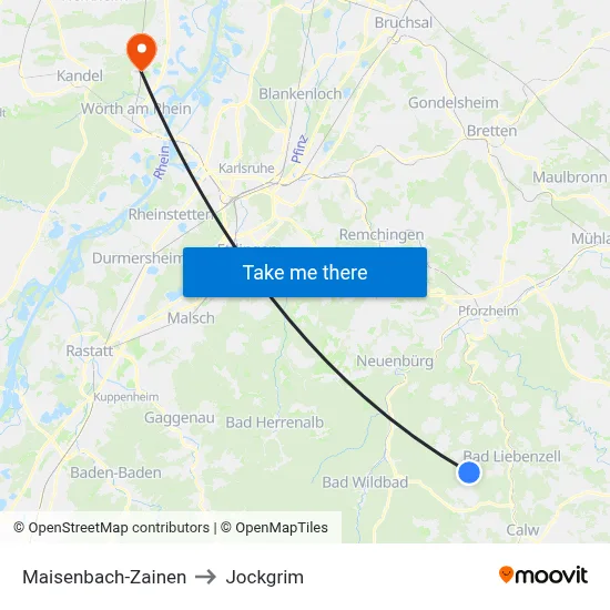 Maisenbach-Zainen to Jockgrim map