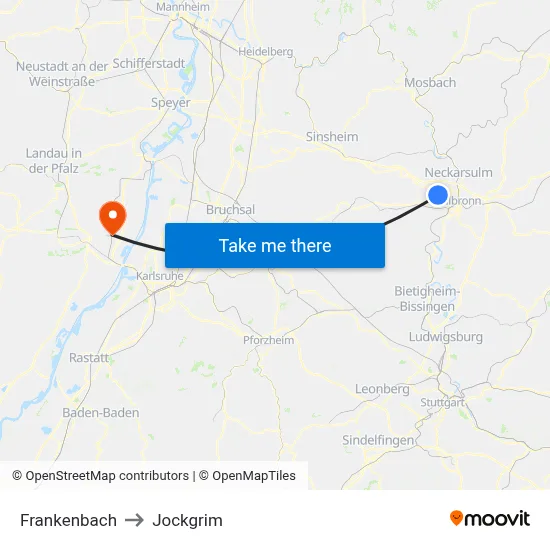 Frankenbach to Jockgrim map