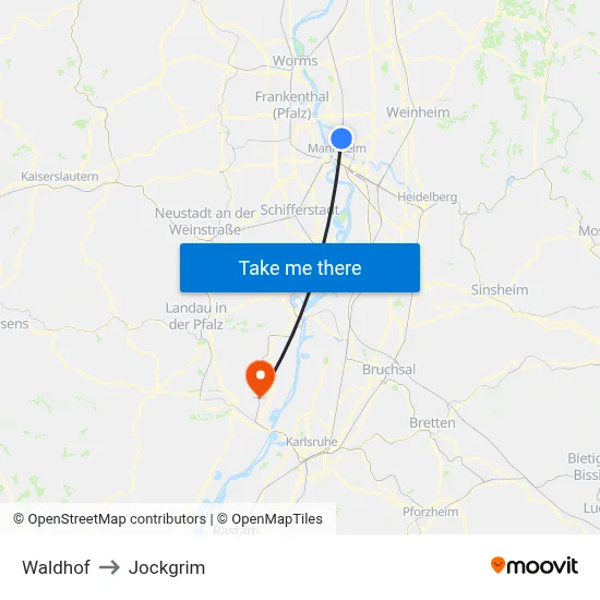 Waldhof to Jockgrim map