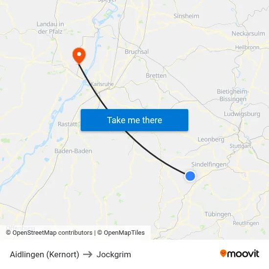 Aidlingen (Kernort) to Jockgrim map