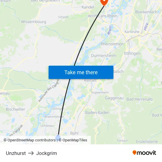 Unzhurst to Jockgrim map