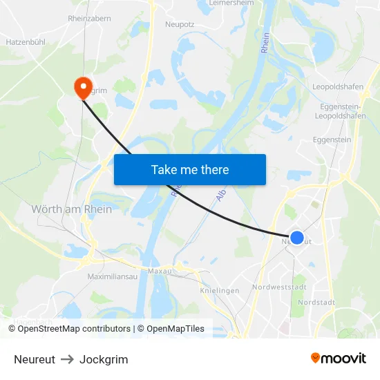 Neureut to Jockgrim map