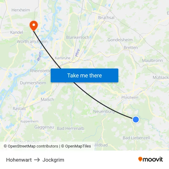 Hohenwart to Jockgrim map