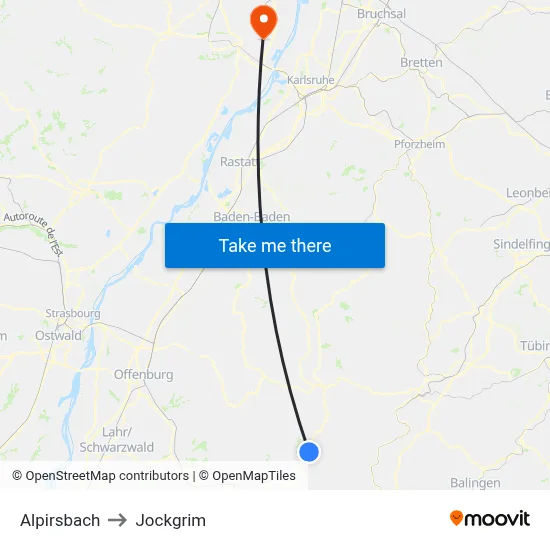 Alpirsbach to Jockgrim map