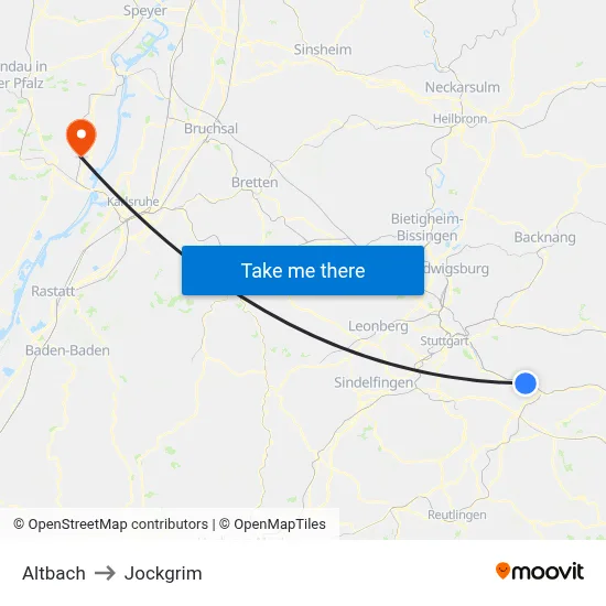 Altbach to Jockgrim map