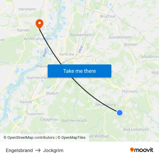 Engelsbrand to Jockgrim map