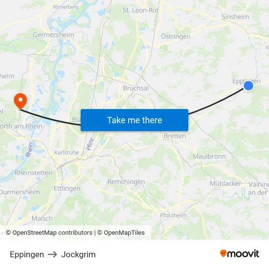 Eppingen to Jockgrim map