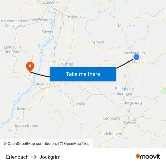 Erlenbach to Jockgrim map