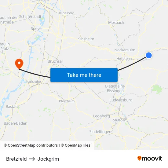 Bretzfeld to Jockgrim map