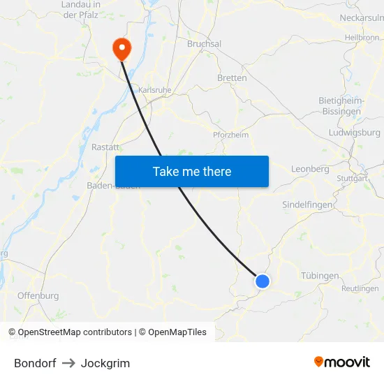 Bondorf to Jockgrim map