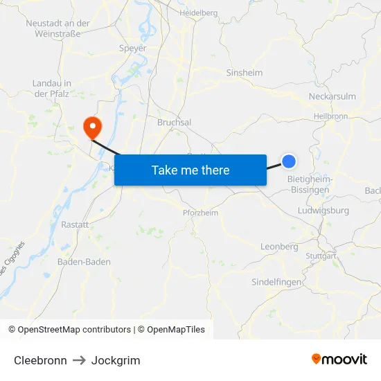 Cleebronn to Jockgrim map