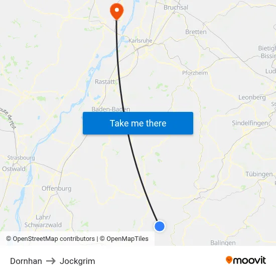 Dornhan to Jockgrim map