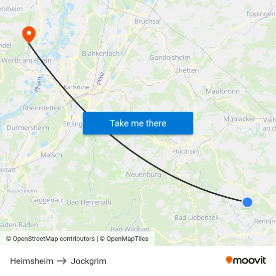 Heimsheim to Jockgrim map