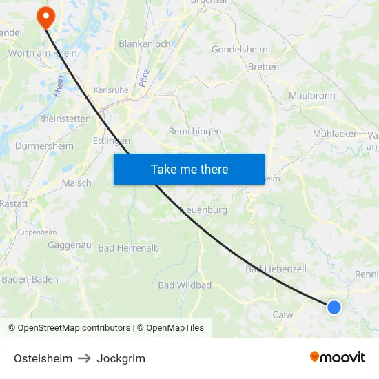 Ostelsheim to Jockgrim map