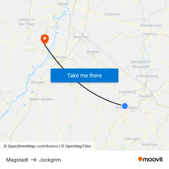 Magstadt to Jockgrim map