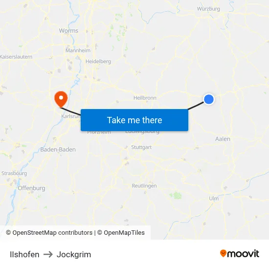 Ilshofen to Jockgrim map