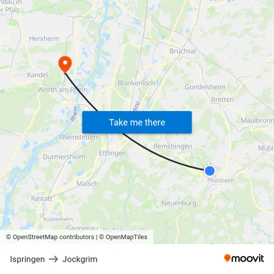 Ispringen to Jockgrim map