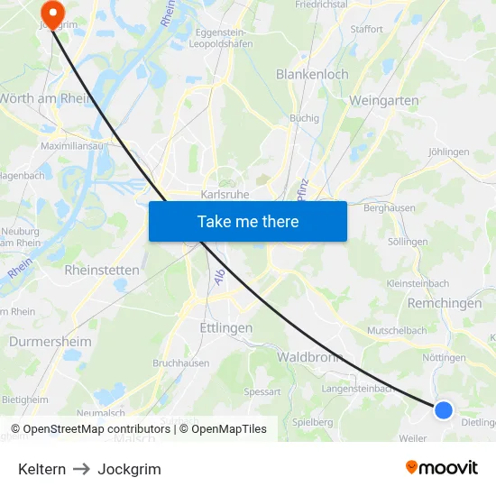 Keltern to Jockgrim map
