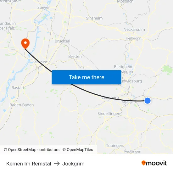 Kernen Im Remstal to Jockgrim map