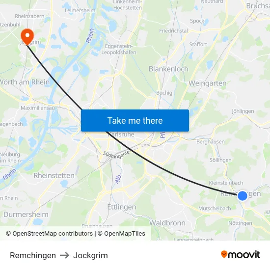 Remchingen to Jockgrim map