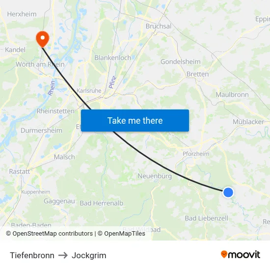 Tiefenbronn to Jockgrim map