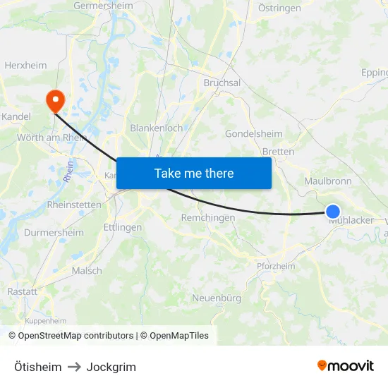 Ötisheim to Jockgrim map