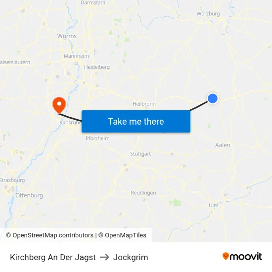 Kirchberg An Der Jagst to Jockgrim map