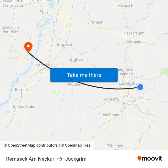 Remseck Am Neckar to Jockgrim map