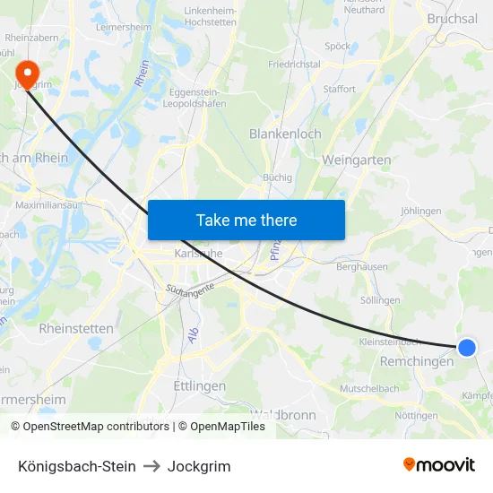 Königsbach-Stein to Jockgrim map
