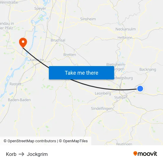Korb to Jockgrim map