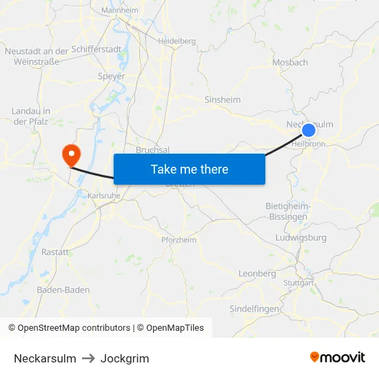 Neckarsulm to Jockgrim map