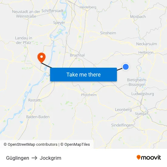 Güglingen to Jockgrim map