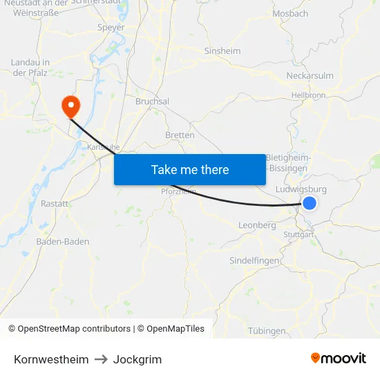 Kornwestheim to Jockgrim map