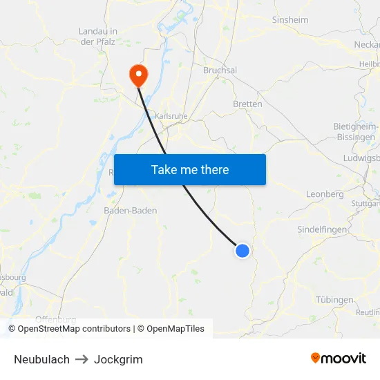 Neubulach to Jockgrim map