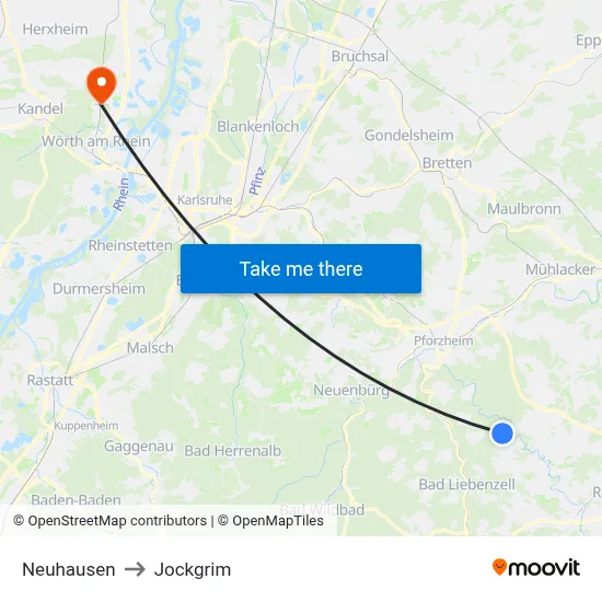 Neuhausen to Jockgrim map