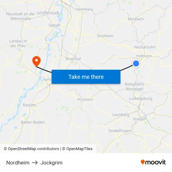 Nordheim to Jockgrim map