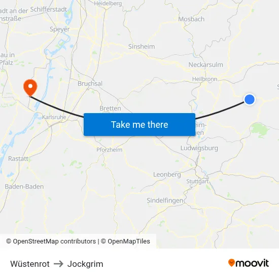 Wüstenrot to Jockgrim map