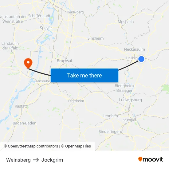 Weinsberg to Jockgrim map