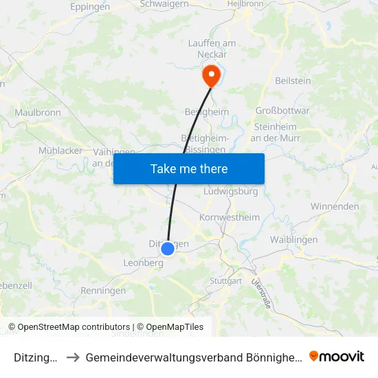 Ditzingen to Gemeindeverwaltungsverband Bönnigheim map