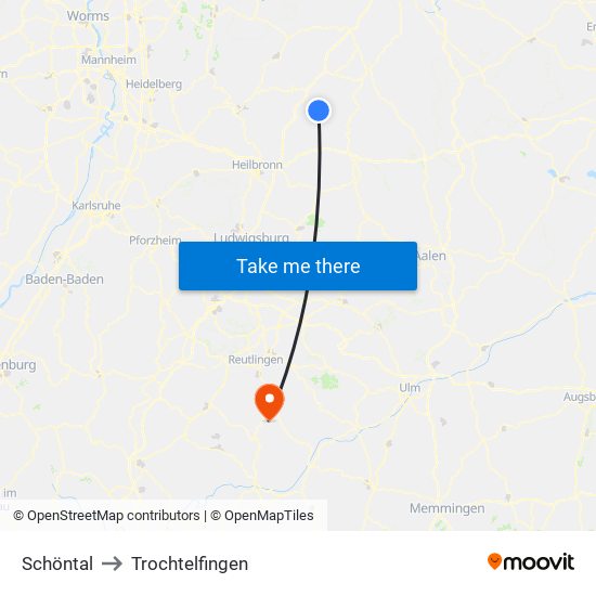 Schöntal to Trochtelfingen map