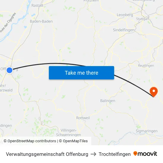 Verwaltungsgemeinschaft Offenburg to Trochtelfingen map