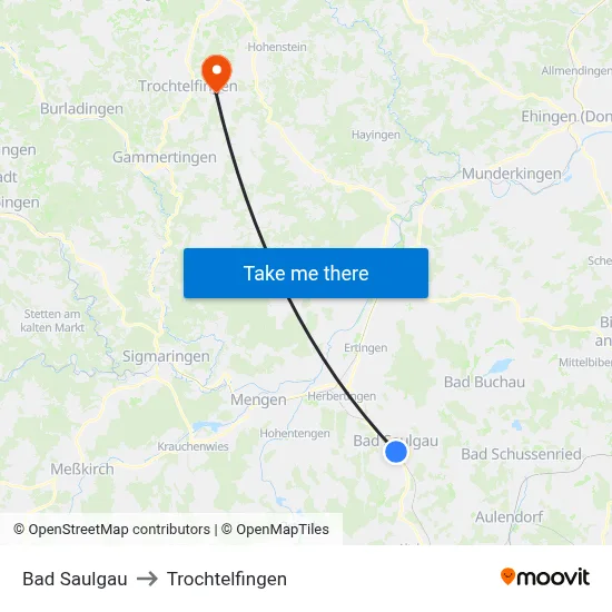 Bad Saulgau to Trochtelfingen map