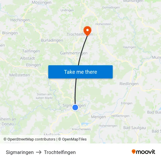 Sigmaringen to Trochtelfingen map