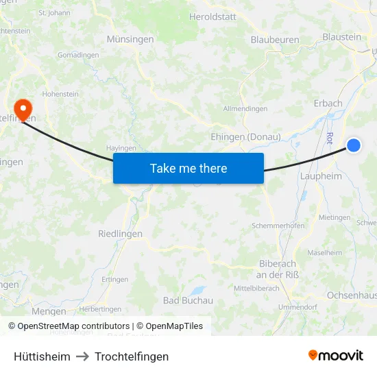 Hüttisheim to Trochtelfingen map