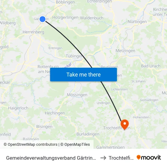 Gemeindeverwaltungsverband Gärtringen/Ehningen to Trochtelfingen map
