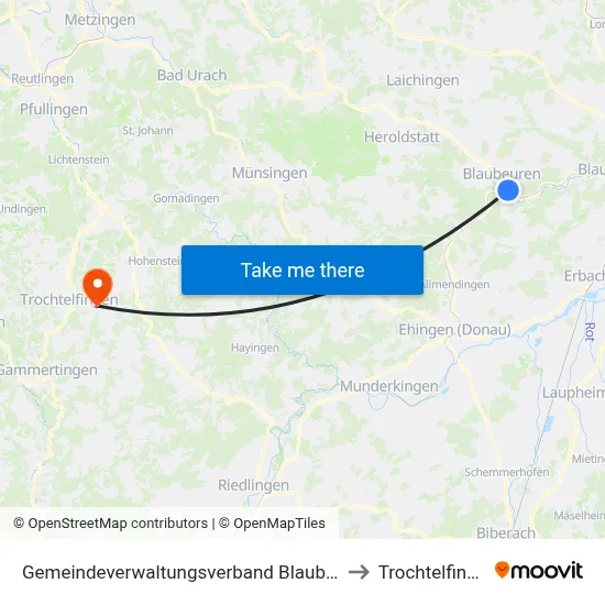 Gemeindeverwaltungsverband Blaubeuren to Trochtelfingen map