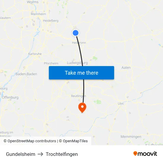 Gundelsheim to Trochtelfingen map