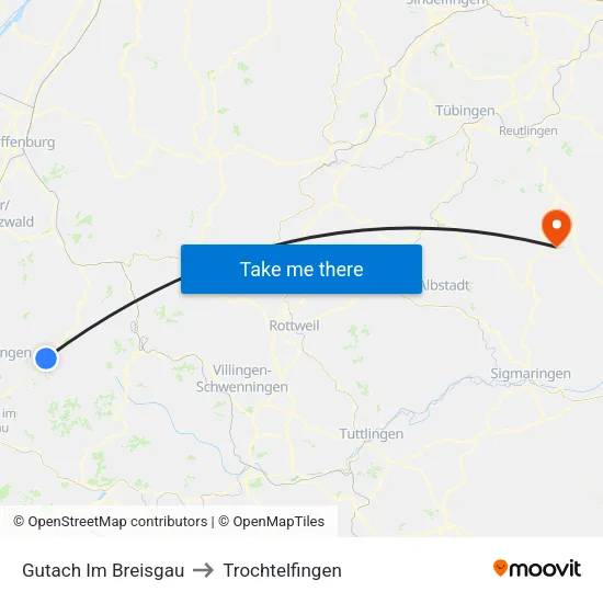 Gutach Im Breisgau to Trochtelfingen map