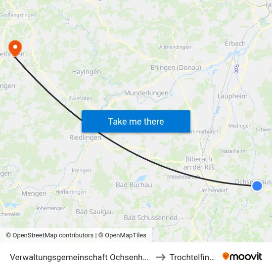 Verwaltungsgemeinschaft Ochsenhausen to Trochtelfingen map