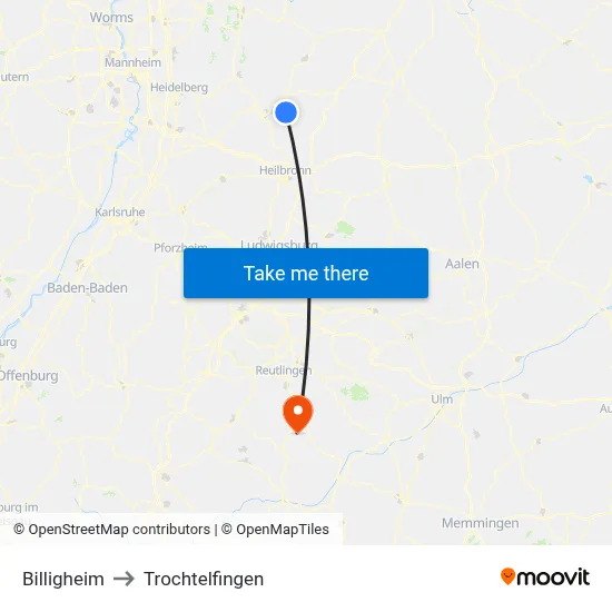 Billigheim to Trochtelfingen map